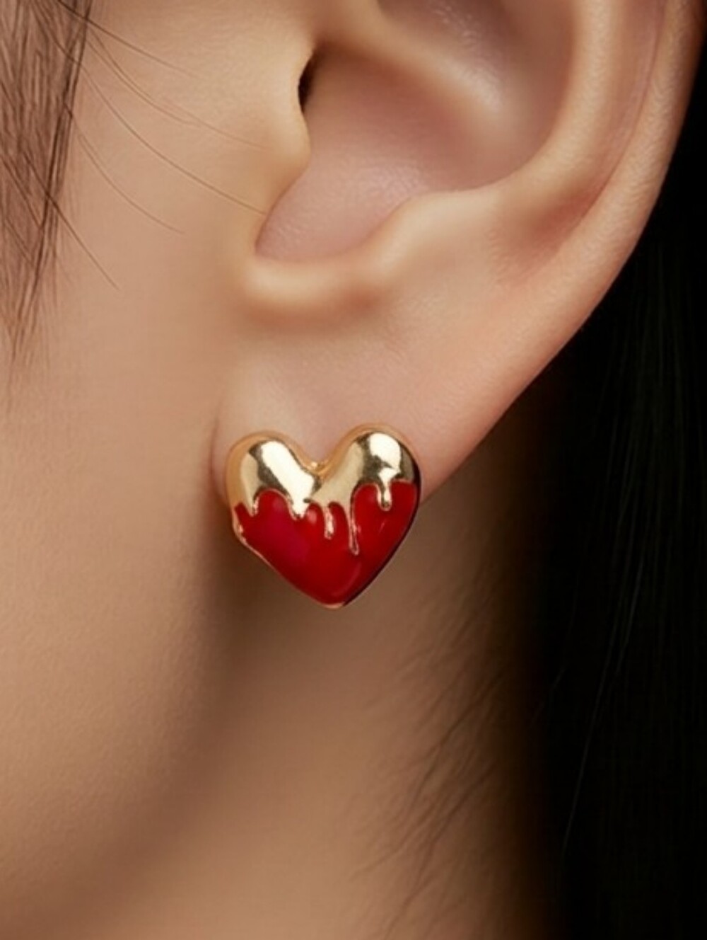 Red Gold Drip Heart Stud Earrings Melting Heart Cute Romantic Jewelry Y2K Glam